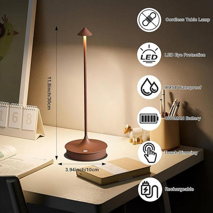 Cordless Table Lamps Rechargeable, LED Desk Lamp 4000mAh Battery Operated Outdoor Waterproof Portable Touch Dimmable Table Light for Patio/Restaurant/Bar/Indoor (Brown-1PC) - LeafyLoom