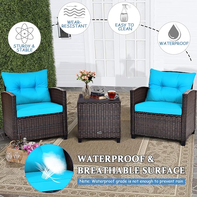 3 PCS Patio Furniture Set, OneSize, Turquoise - LeafyLoom