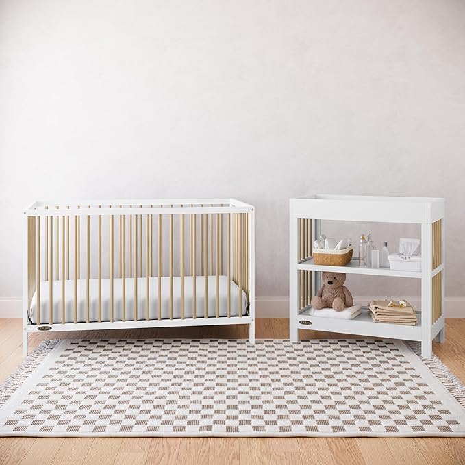 Graco Teddi 5-in-1 Convertible Crib (White with Driftwood) – GREENGUARD Gold Certified, Converts to Daybed, Toddler & Twin Bed with Headboard and Footboard, Adjustable Mattress Height - LeafyLoom