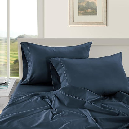 LANE LINEN Luxury 100% Egyptian Cotton Bed Sheets - 1000 Thread Count 4-Piece Full Set Long Staple Bedding Sateen Weave Hotel Fits Upto 17" Mattress Dark Denim - LeafyLoom