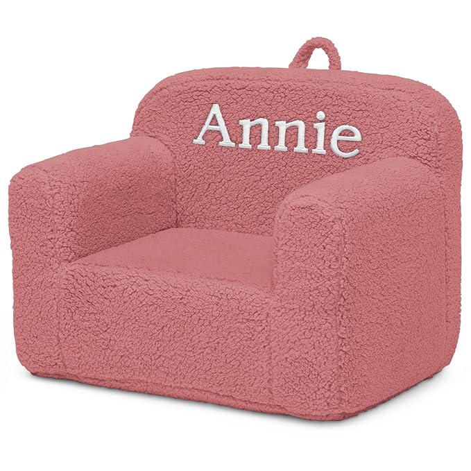 Delta Children Personalized Sherpa Cozee Chair - Customize with Name – Foam Kids Chair for Ages 18 Months and Up, Rose - LeafyLoom