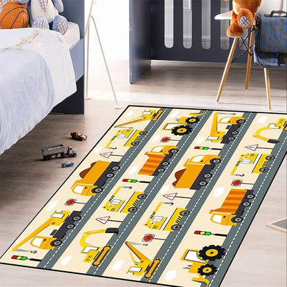 Construction Rug Car Rug Construction Rugs for Boys Room Cartoon Truck Area Rug Construction Play Mat Car Rug for Boys Room Construction Decor for Boys Room 3'×5' - LeafyLoom