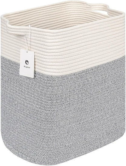 Large Cotton Tall Rectangle Small Laundry hamper Dog Toy Storage Baskets Woven Basket Bins Foldable Medium With Handle Toys and Fabric Storing Storage Silver Gray 2 Pack - LeafyLoom