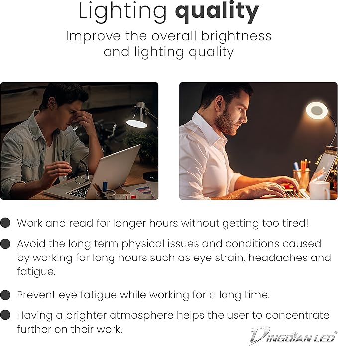 Bi-Colour Light Mode 360 ° Flexible Gooseneck, LED Lighting, Desk Lamp with USB Charging Port, Study Lamp, Clamp Lamp, Office Desk Accessories, Bed Lamp, Clip on Lamp (Silver) - LeafyLoom