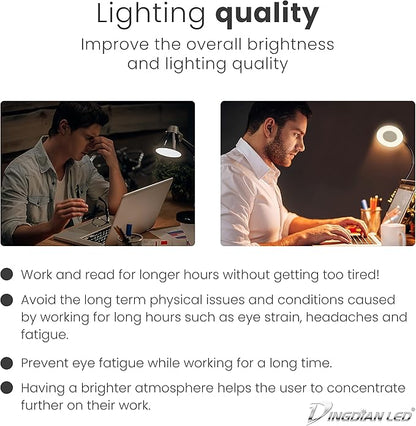 Bi-Colour Light Mode 360 ° Flexible Gooseneck, LED Lighting, Desk Lamp with USB Charging Port, Study Lamp, Clamp Lamp, Office Desk Accessories, Bed Lamp, Clip on Lamp (Silver) - LeafyLoom