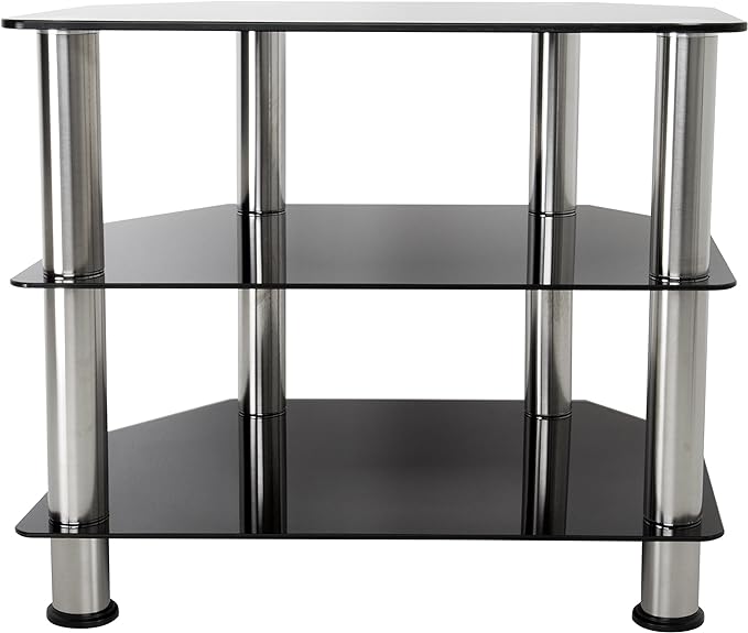 AVF Transitional Steel and Glass TV Stand for up to 32" TVs in Black/Chrome - LeafyLoom