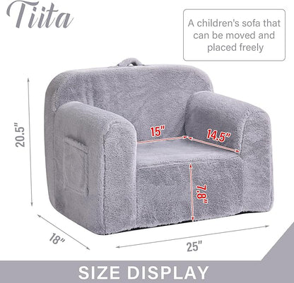 Tiita Kids Sofa, Children Couch with Carrying Handle & Side Pockets, Kids Foam Chair, Toddler Armrest Chair, Lightweight Children Sofa Chair, Kids Read Sofa for Girl or Boy (Grey) - LeafyLoom