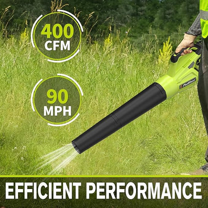 Leaf Blower 20V Leaf Blower Cordless with 4.0Ah Battery and Charger, High Power 400 CFM Electric Leaf Blower, Lightweight Handheld Cordless Blower for Lawn Care Yard Patio Garden Leaves Snow (Green) - LeafyLoom