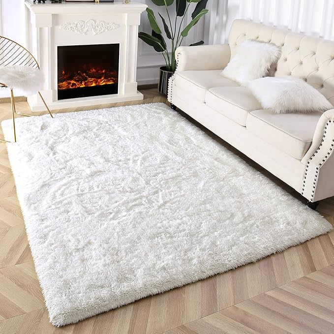 Super Soft Fluffy Shaggy Rugs 4x5.9 Feet for Living Room Bedroom, Fuzzy Plush Area Rugs for Girls Kids Room Nursery Home Decor, Furry Dorm Rug Cute Non-Slip Indoor Floor Carpet, Cream White - LeafyLoom