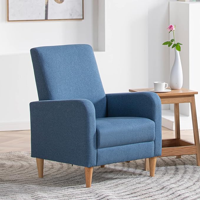 COLAMY Modern Accent Living Room Chairs Set of 2, Upholstered Fabric Armchair Reading Side Chair, Single Sofa with Back Pillow and Wood Legs, Blue - LeafyLoom