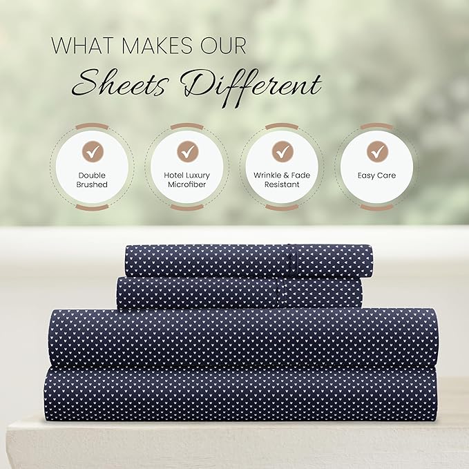 Linen Market 4 Piece Queen Bedding Sheet Set (Navy Blue Heart) - Sleep Better Than Ever with These Ultra-Soft & Cooling Bed Sheets for Your Queen Size Bed - Deep Pocket Fits 16" Mattress - LeafyLoom