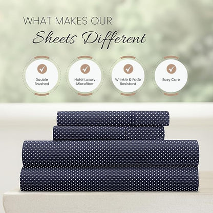 Linen Market 4 Piece Queen Bedding Sheet Set (Navy Blue Heart) - Sleep Better Than Ever with These Ultra-Soft & Cooling Bed Sheets for Your Queen Size Bed - Deep Pocket Fits 16" Mattress - LeafyLoom