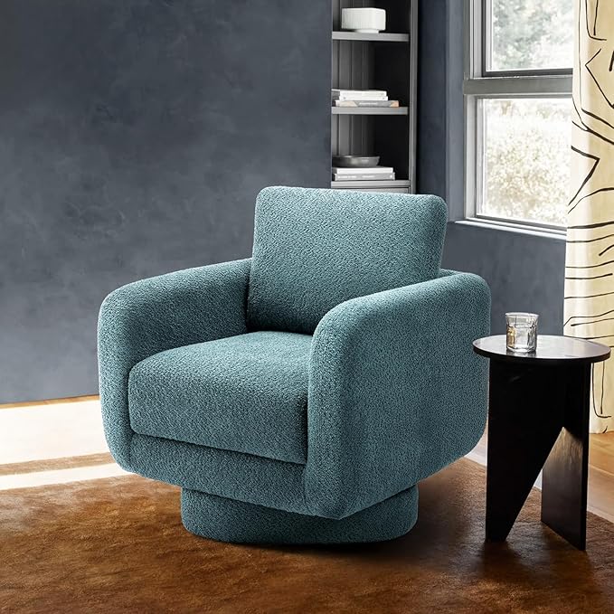 COLAMY Swivel Accent Chairs for Living Room, 32Inches Wide Upholstered Armchair with Plush Back Pillow, Modern Sofa Corner Barrel Chair for Nursery/Living Room/Bedroom-Teal - LeafyLoom