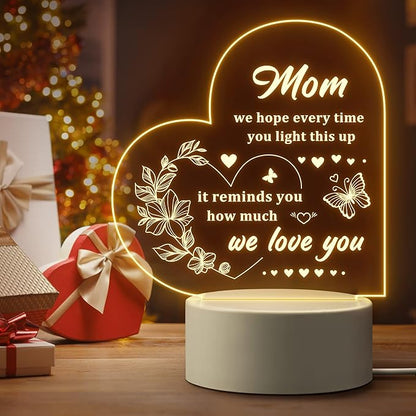 Mothers Day Gift for Mom from Daughter or Son, Thoughtful Birthday Gifts for Mom - Heart-shaped Night Light with Warm Words - Best Mom Gift Ideas - Perfect Mom Birthday Gifts - LeafyLoom