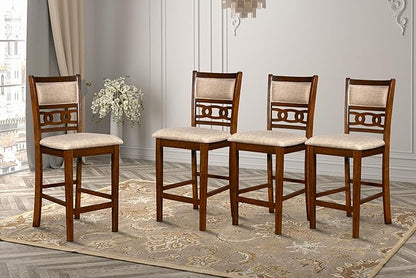 New Classic Furniture Gia Counter Dining Chair (Set of Four), Light Brown Fabric Upholstered Seat & Back Rest, Cherry Brown - LeafyLoom