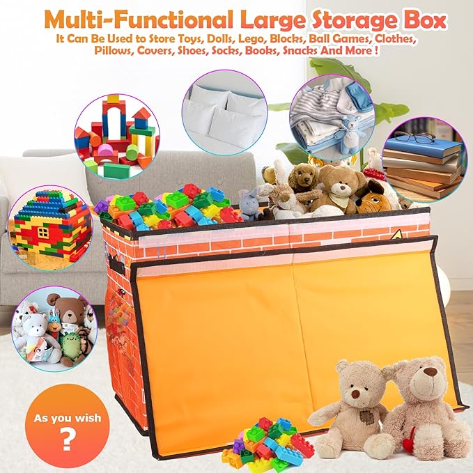 Large Toy Box Chest, Collapsible Sturdy Toy Storage Organizer for Kids, Boys, Girls, 25"x13"x16" Toy Chest Storage Bins with Lids Toy Bins Baskets Boxes for Living Room, Playroom, Nursery, Orange - LeafyLoom