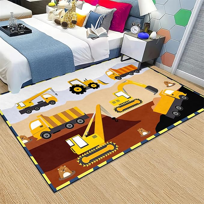 Construction Rugs for Boys Room Car Rug for Boys Room Car Rug Play Mat Kids Rugs for Playroom Car Play Mat Car Rugs for Kids Construction Decor for Boys Room 3'×5' - LeafyLoom