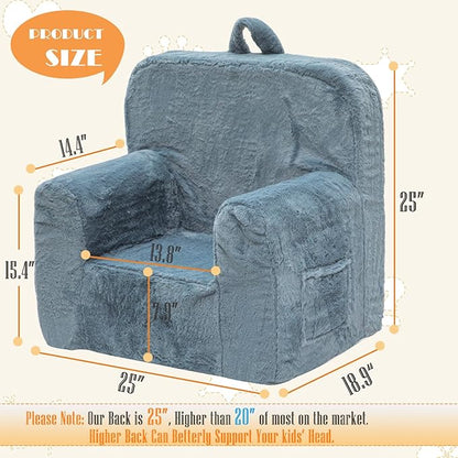 Snuggly-Soft Cuddly Toddler Plush Armchair for Boys and Girls Fuzzy Plush Kids Sofa Couch Reading Chair with Children Friendly Handle for Easy Movement & Double Pockets for Storage, Dark Grey - LeafyLoom