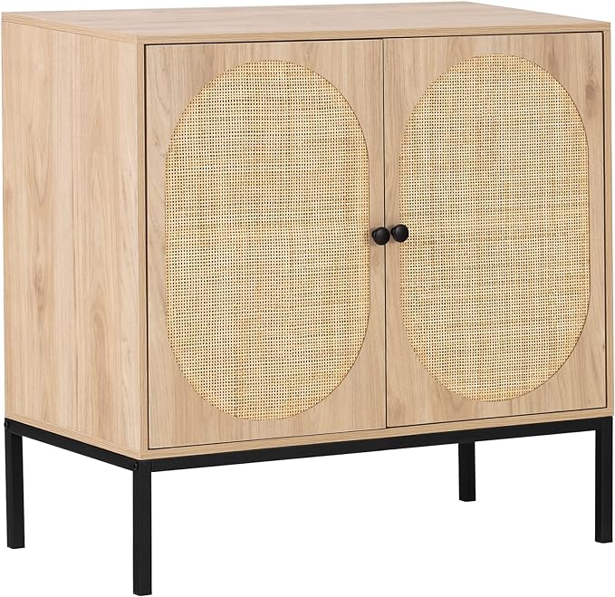 XIAO WEI Sideboard with Handmade Natural Rattan Doors, Rattan Cabinet Console Table Storage Cabinet Buffet Cabinet, for Kitchen, Living Room, Hallway, Entryway, Natural - LeafyLoom