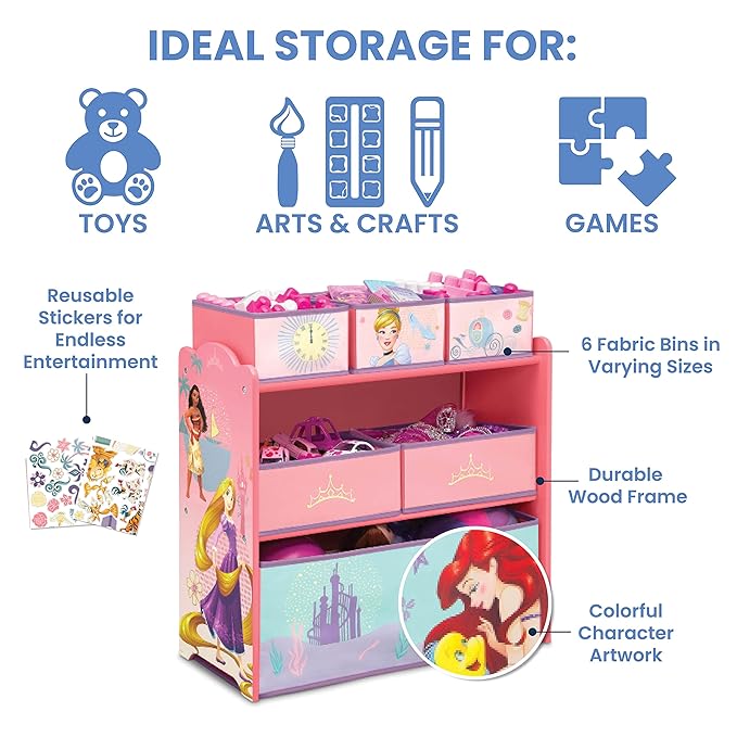 Delta Children Design & Store 6 Bin Toy Storage Organizer, Disney Princess - LeafyLoom