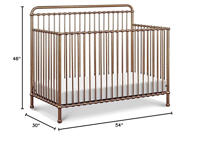 NAMESAKE Winston 4-in-1 Convertible Metal Crib in Vintage Gold, Greenguard Gold Certified - LeafyLoom