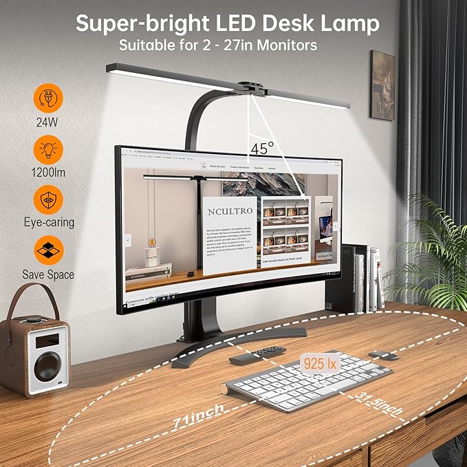 LED Desk Lamp for Home Office, Bright Adjustable Gooseneck Architect Desk Lamp with Clamp, Smart Dimmable Computer Desk Lamp with Remote & Sensor, Clip Table Light for Work Study Reading, 24W - LeafyLoom