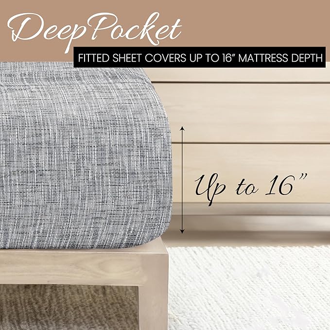 Linen Market 4 Piece Full Bedding Sheet Set (Light Gray Chambray) - Sleep Better Than Ever with These Ultra-Soft & Cooling Bed Sheets for Your Full Size Bed - Deep Pocket Fits 16" Mattress - LeafyLoom