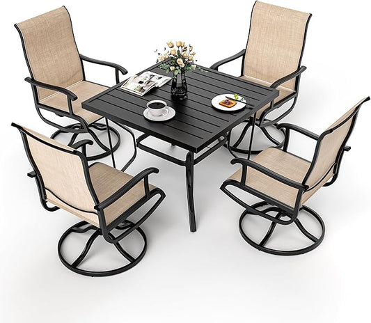 Pamapic 5 Pieces Patio Dining Set, All-Weather Outdoor Dining Set for Garden Backyard Poolside Deck,Outdoor Table and Chairs Set with 4 Textilene Swivel Chairs,Beige - LeafyLoom