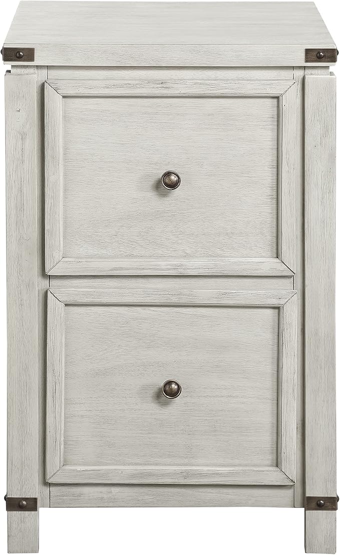 OSP Home Furnishings Designs Baton Rouge 2 Drawer File Cabinet with Rustic Design and Metal Accents, Champagne Oak - LeafyLoom