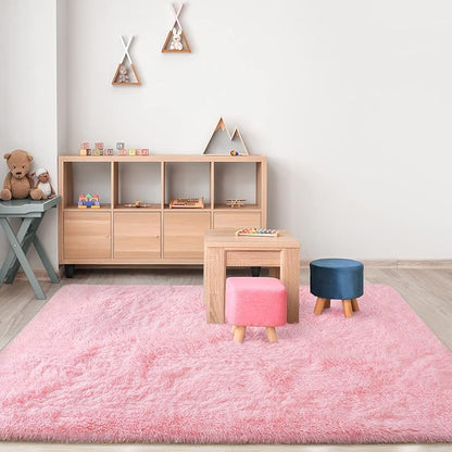 Super Soft Fluffy Shaggy Rugs 6x9 Feet for Living Room Bedroom, Fuzzy Plush Area Rugs for Girls Kids Room Nursery Home Decor, Furry Dorm Rug Cute Non-Slip Indoor Floor Carpet, Baby Pink - LeafyLoom