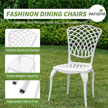 3 Piece Outdoor Bistro Set, Cast Aluminum Bistro Table and Chairs, Rust-Resistant Patio Furniture Set, White Bistro Set 3 Piece Outdoor for Garden, Backyard, Balcony - LeafyLoom