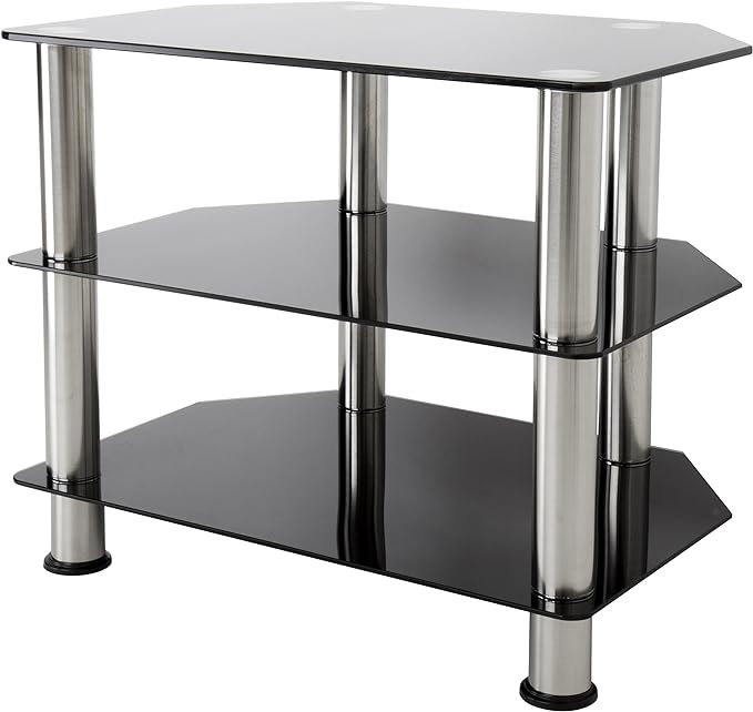 AVF Transitional Steel and Glass TV Stand for up to 32" TVs in Black/Chrome - LeafyLoom