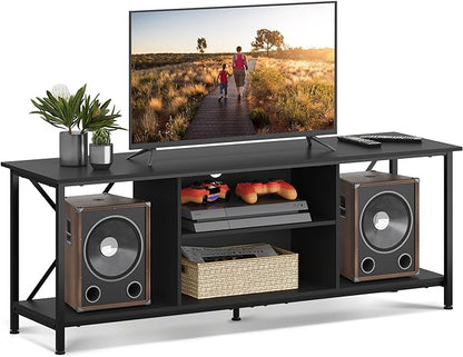 WLIVE TV Stand up to 65 Inch TV, 55" Entertainment Center, Industrial TV Console with Open Storage Shelf for Living Room and Bedroom, Black - LeafyLoom