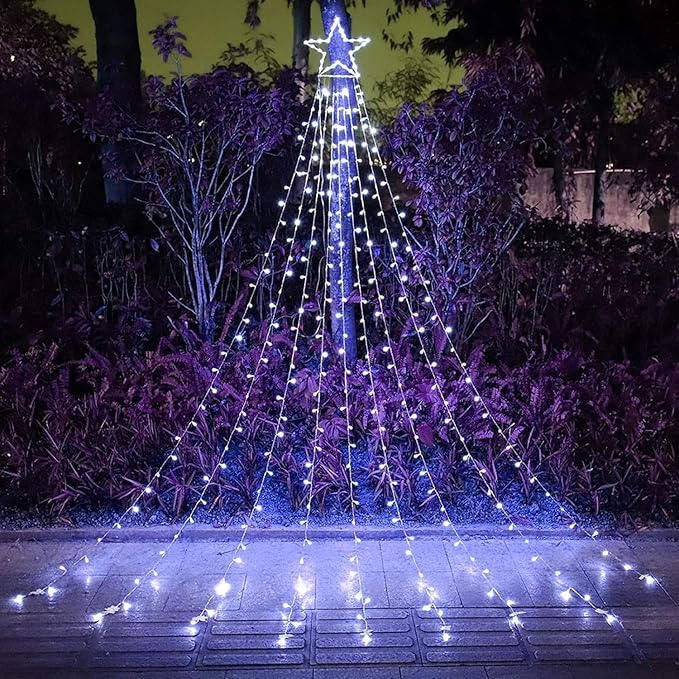 PUHONG Christmas Decoration Star Lights Outdoor,320 LED 16.4Ft Christmas String Lights[8 Modes & Waterproof] for Halloween Xmas New Year Holiday(Iron) (White) PUHONG