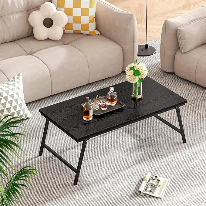 Folding Coffee Table, Leg Latches Portable Sturdy Floor Table Desk for Sitting on The Floor, No Assembly Low Coffee Table for Living Room, Home, Office, Black, 41.34L×21.65W×15.75H - LeafyLoom