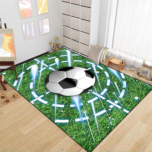 Football Rug for Boys Room - Soccer Rug for Boys Room Football Printed Rug for Kids Room Football Decor for Boys Bedroomsports Ball Doormat for Living Room Bedroom,5'×7' - LeafyLoom