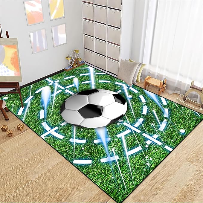 Football Rug for Boys Room - Soccer Rug for Boys Room Football Printed Rug for Kids Room Football Decor for Boys Bedroomsports Ball Doormat for Living Room Bedroom,4'5''×6' - LeafyLoom