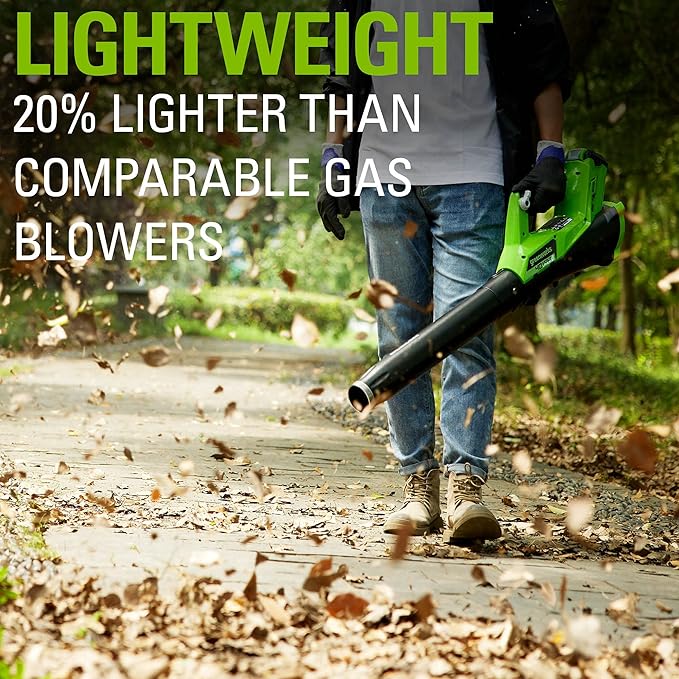 Greenworks 40V (115 MPH / 430 CFM) Brushless Axial Leaf Blower, 2.0Ah Battery and Charger Included - LeafyLoom