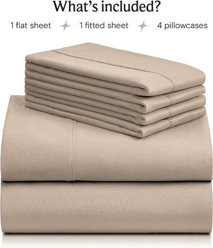 LuxClub 6 PC California King Sheet Set, Breathable Luxury Bed Sheets, Deep Pockets 18" Wrinkle Free Cooling Sheets Machine Washable Hotel Bedding Silky Soft - Light Khaki Cal King - LeafyLoom