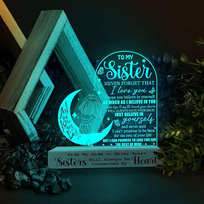 to My Sister 3D Illusion Lamp, Sister Gifts from Sisters, Sister Birthday Gifts from Brothers, Best Sister Ever Acrylic Night Light, Gift for Sister on Wedding Anniversary Christmas Valentine - LeafyLoom