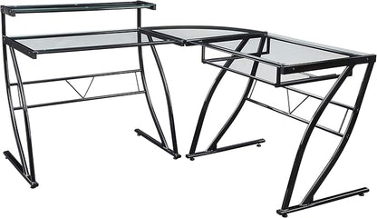 OSP Home Furnishings Constellation L Shaped Home Office Gaming Editing Desk, Black - LeafyLoom