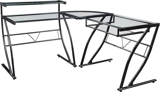 OSP Home Furnishings Constellation L Shaped Home Office Gaming Editing Desk, Black - LeafyLoom