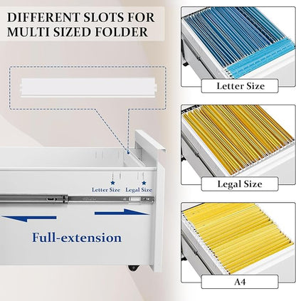 2 Drawer Mobile File Cabinet Top Storage Shelf, Rolling Metal Filing Cabinet for Legal & Letter File Anti-tilt Design with Lock Under Desk Office Drawers Fully Assembled Except Casters(Top ST W) - LeafyLoom