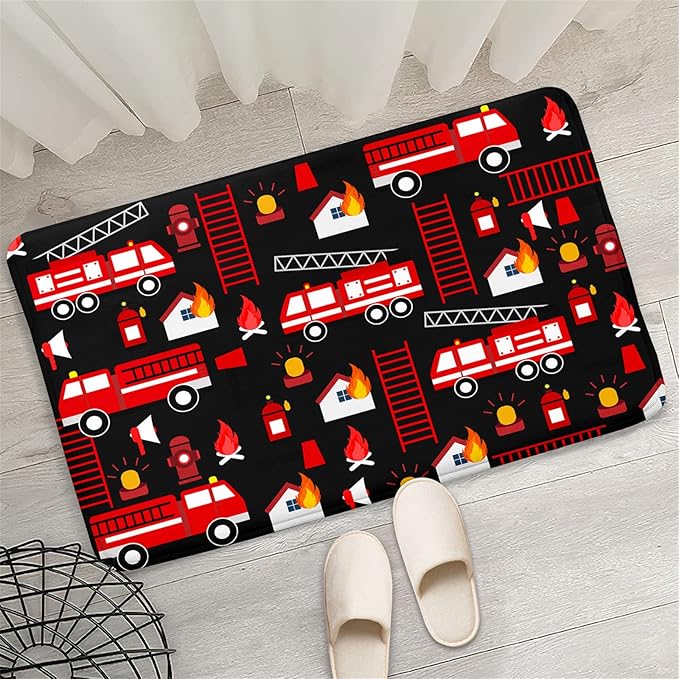 Car Play Rug Fire Fighting Truck Area Rug Car Rug Play Mat Kids Rugs for Playroomcar Rug for Boys Room Carpet Floor Mat for Bedroom Living Room,Black 2'×3' - LeafyLoom