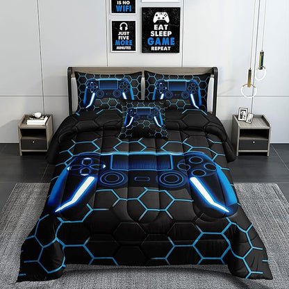 5 Pieces Gaming Bedding Set for Boys Gamer Comforter Set Twin Size,Game Controller Comforter for Boys Kids Teen 3D Gamepad Microfiber Bedding Sets 5 Pieces Bed in A Bag Sets-H50022,Twin - LeafyLoom