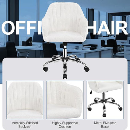 Yaheetech Office Desk Chair Height Adjustable Task Chairs Modern Office Chair Makeup Chair 360° Swivel Computer Chair Mid Back Chair Living Room Chairs with Arms&Stainless Base Accent Ivory - LeafyLoom