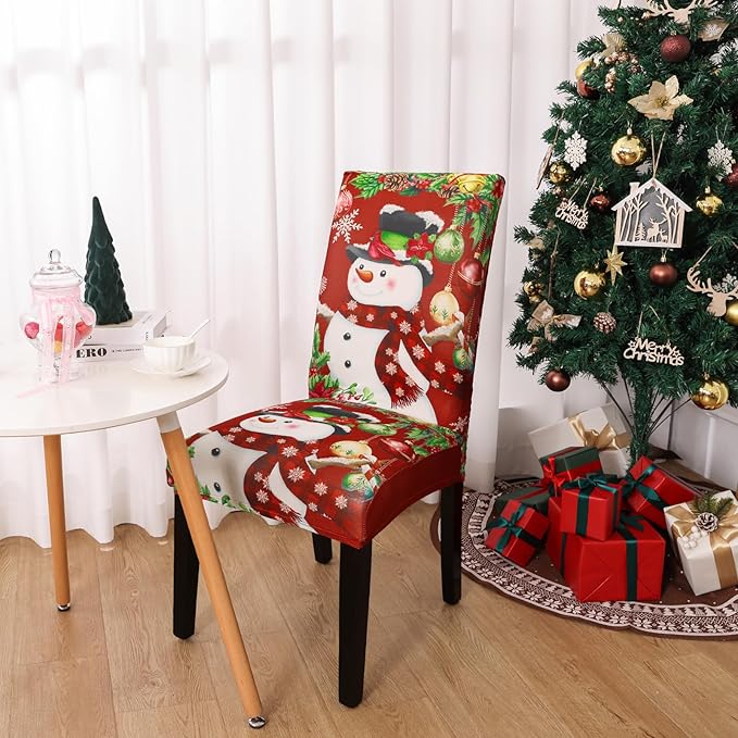 U'Artlines Christmas Chair Covers Set of 4, Removable Washable Merry Christmas Dining Chair Seat Covers Stretch Protector Slipcovers for Dining Room Kitchen Holiday Party Decor, Snowman UArtlines