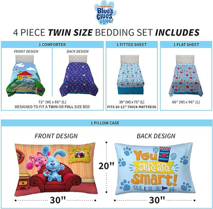 Franco Kids Bedding Super Soft Comforter and Sheet Set, 4 Piece Twin Size, Blues Clues - LeafyLoom