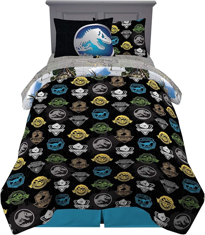 Franco Kids Bedding Super Soft Comforter and Sheet Set with Sham, 5 Piece Twin Size, Jurassic World,6A1348 - LeafyLoom