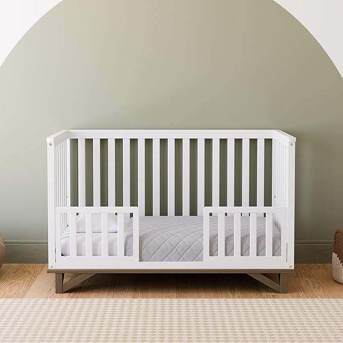 Storkcraft Santa Monica 5-in-1 Convertible Crib (White with Vintage Driftwood) – GREENGUARD Gold Certified, Modern Design, Two-Tone Baby Crib, Converts to Toddler Bed, Daybed and Full-Size Bed - LeafyLoom